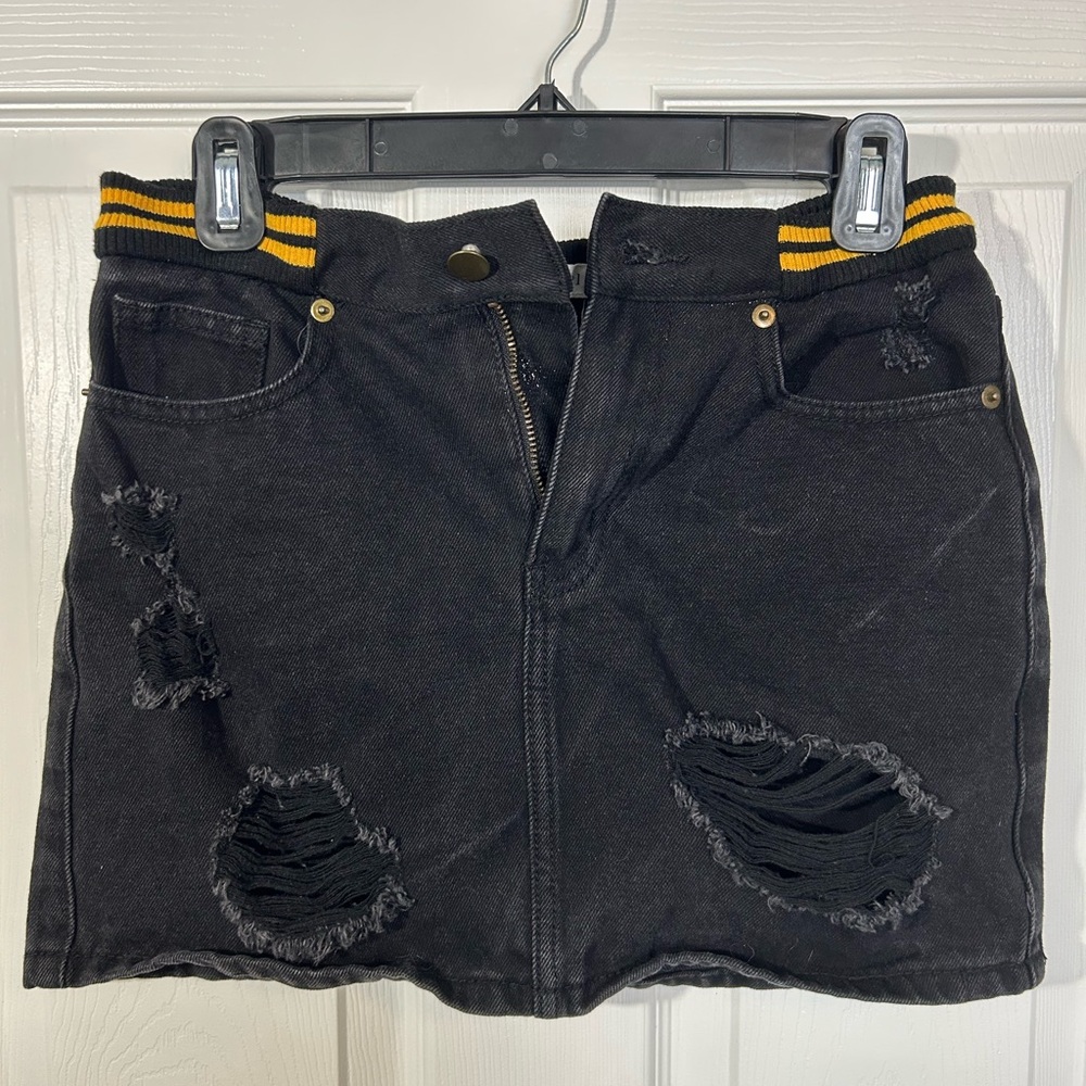 Jean Mini Skirt, Black w/yellow Trim, Women’s, S